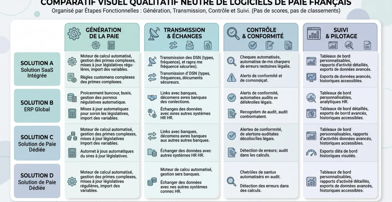 Comparaison qualitative des fonctions DSN de plusieurs logiciels de paie